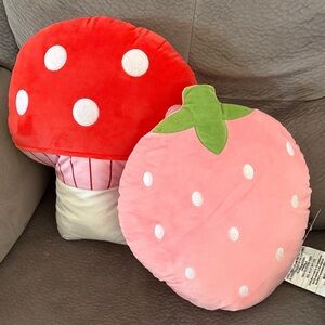 Red and Pink Mushroom and Strawberry Accent Pillows